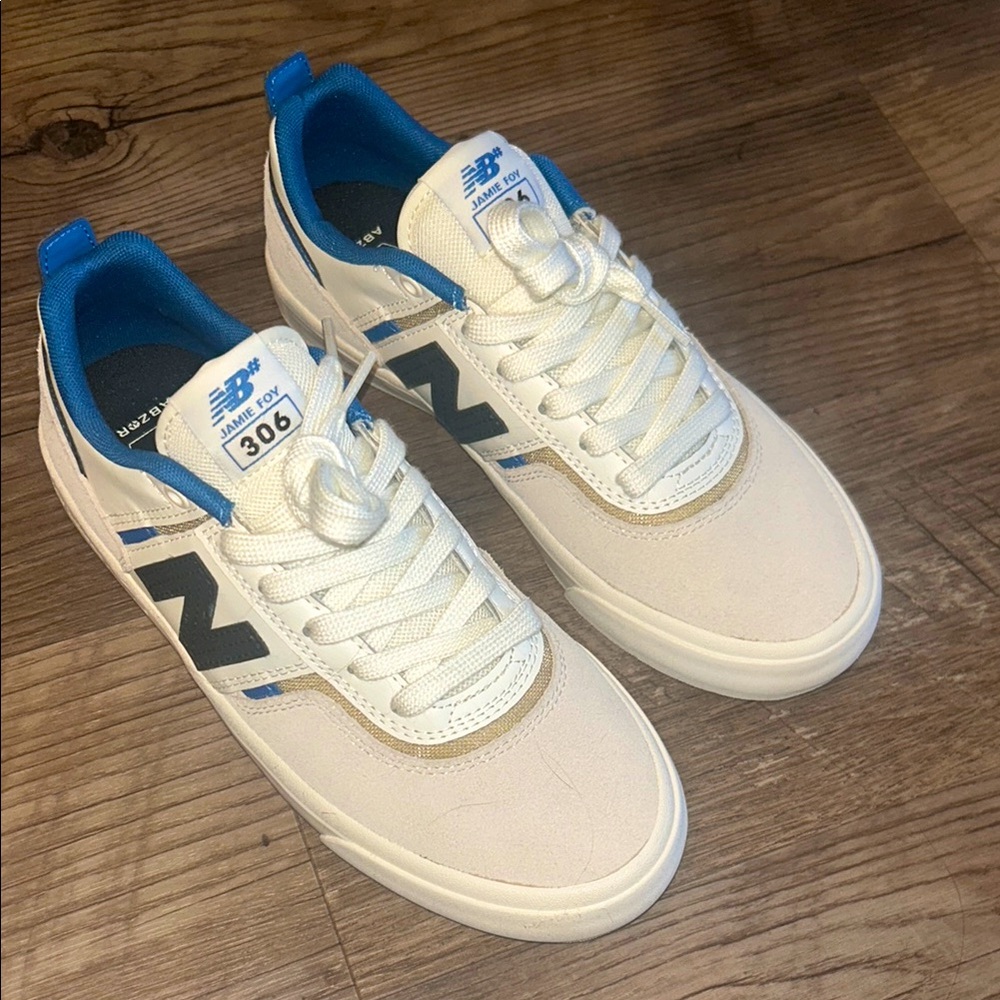 New Balance White Sneakers with Blue Accents